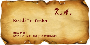 Kolár Andor névjegykártya